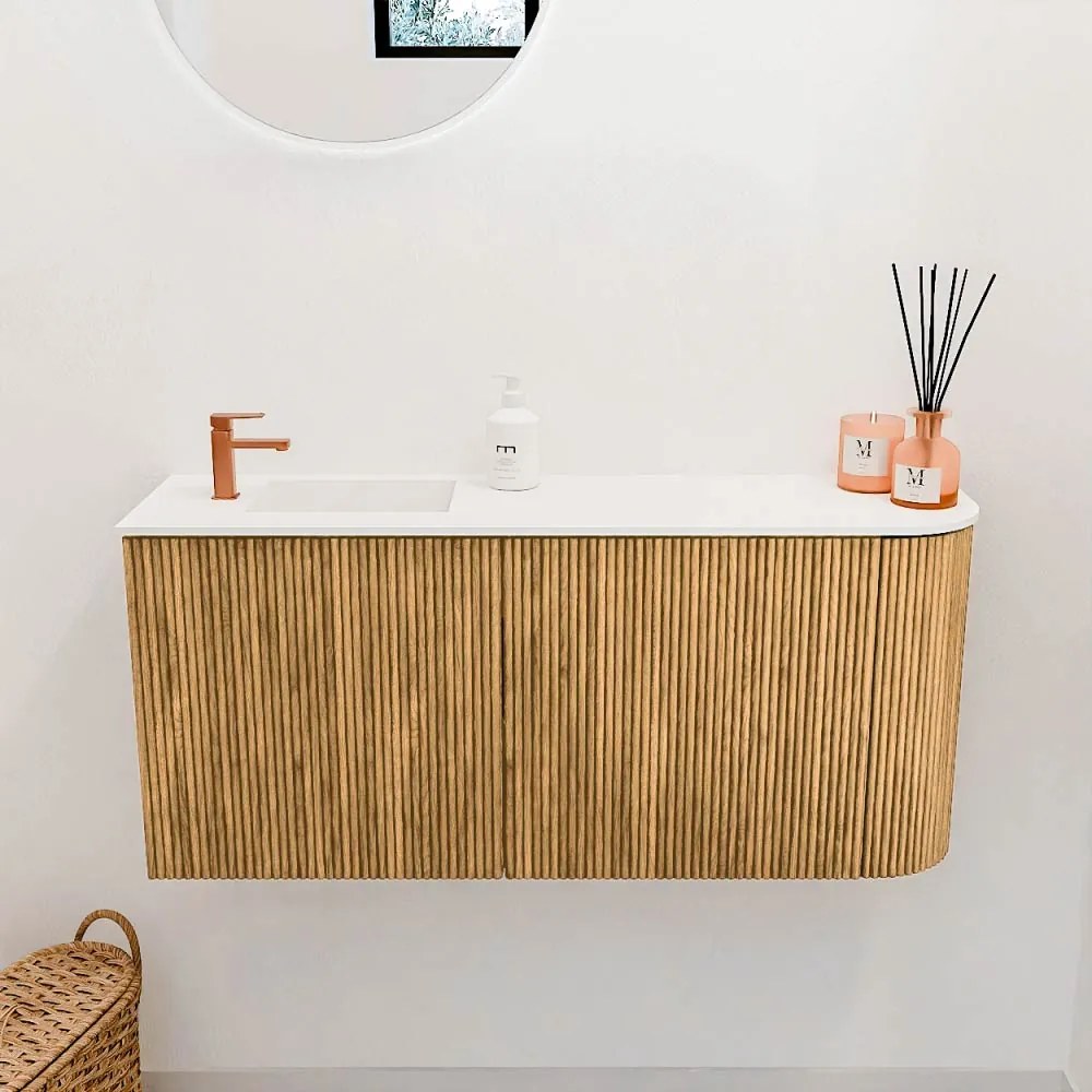Mondiaz Joya 90cm toiletmeubel ronding rechts oak met wastafel faye links 1 kraangat talc
