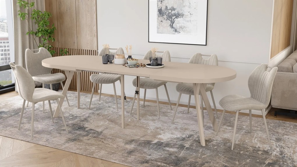 Mazzoni EXPANSO Kasjmier / kasjmier poten - OVALE UITSCHUIFTAFEL 160-360 cm VOOR 16-18 PERSONEN