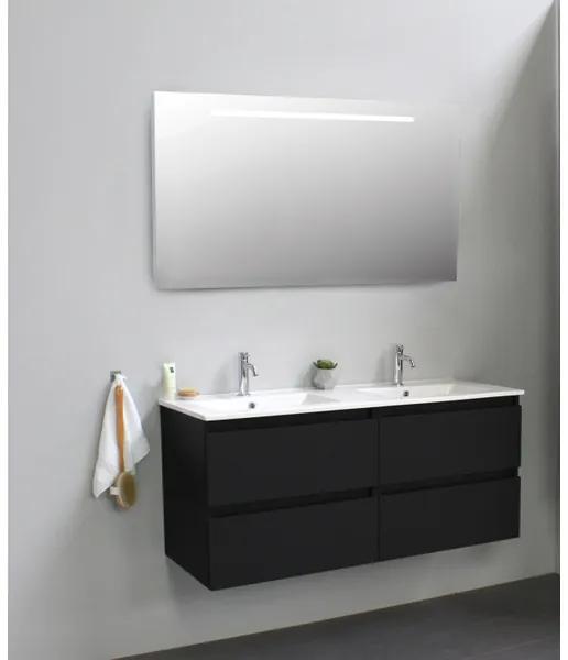 Adema Bella badmeubel met keramiek wastafel Zwart 2 kraangaten met spiegel met licht 120X55X46cm Zwart mat SWGA120MZP2SPIL