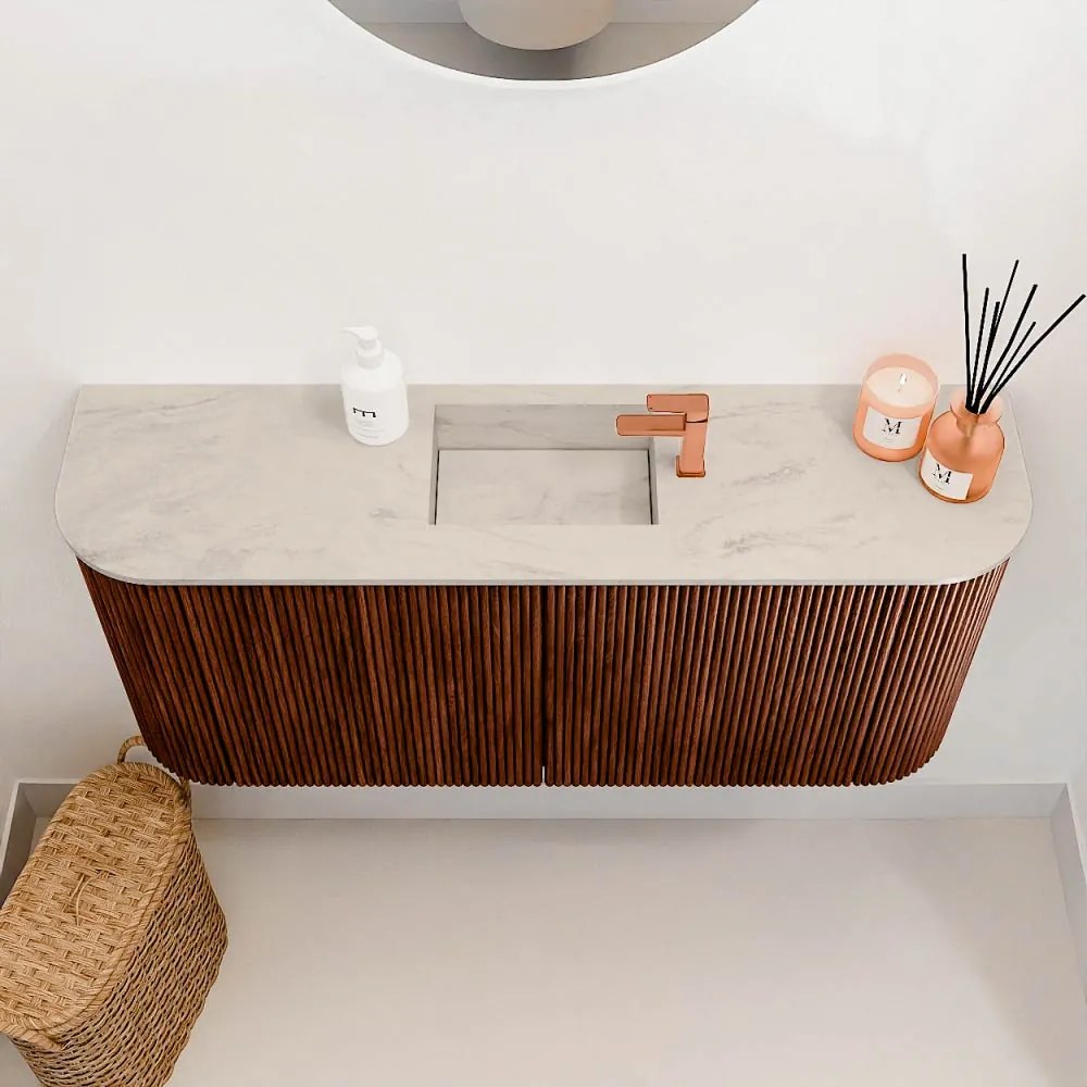 Mondiaz Joya DLux 95cm toiletmeubel ronding links/rechts ruby met wastafel faye midden 1 kraangat opalo
