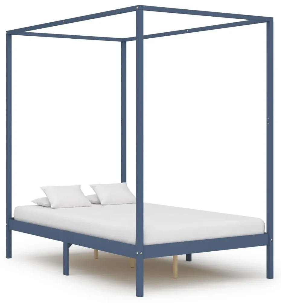 vidaXL Hemelbedframe met 4 lades massief grenenhout grijs 140x200 cm