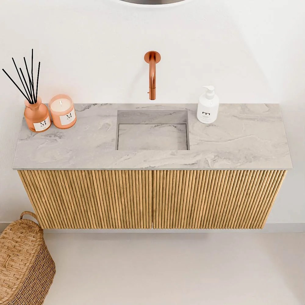 Mondiaz Joya DLux 80cm toiletmeubel oak met wastafel faye midden zonder kraangat glace
