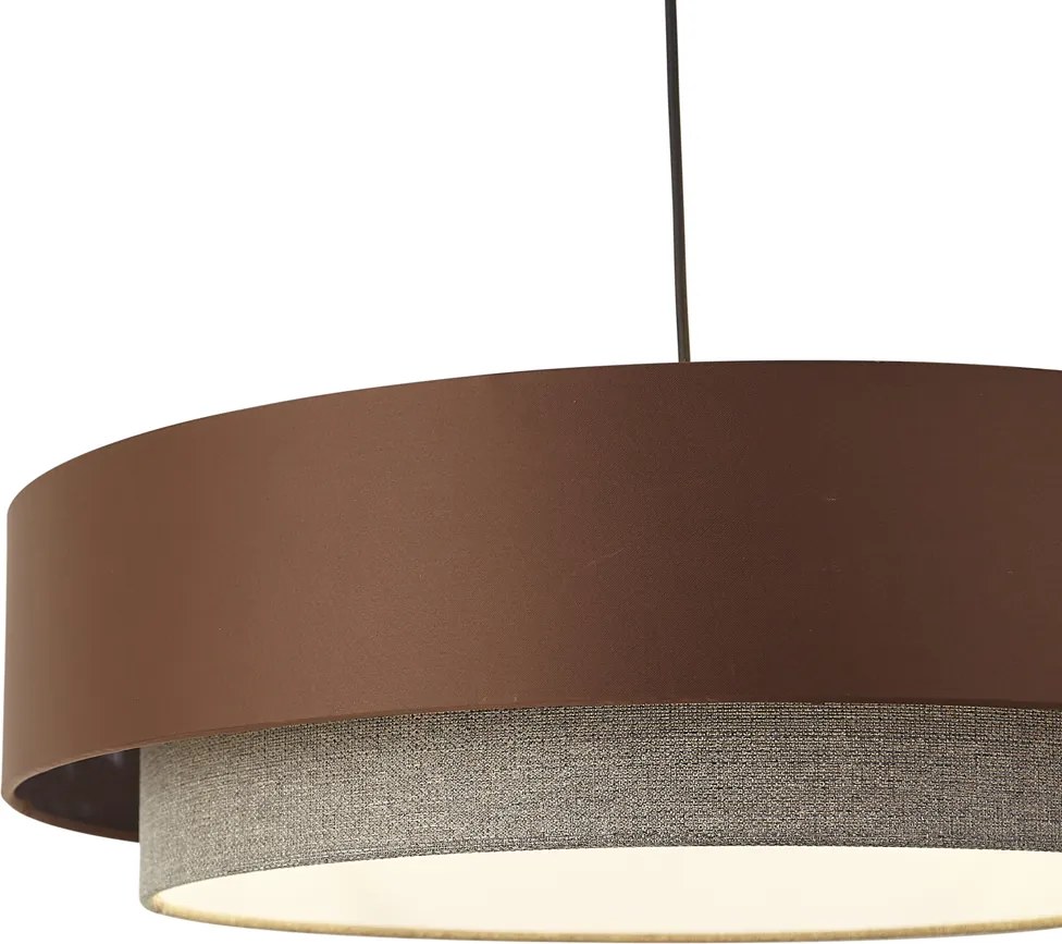 Moderne hanglamp donker brons met taupe 50cm 3-lichts - Drum Duo