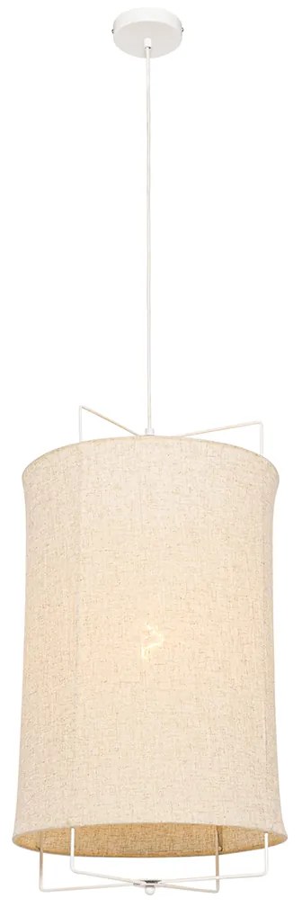 Stoffen Design hanglamp wit met beige kap - Rich Design E27 cilinder / rond Binnenverlichting Lamp