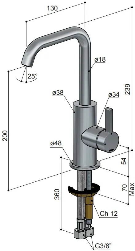 Hotbath ACE wastafelkraan met draaibare uitloop messing geborsteld PVD