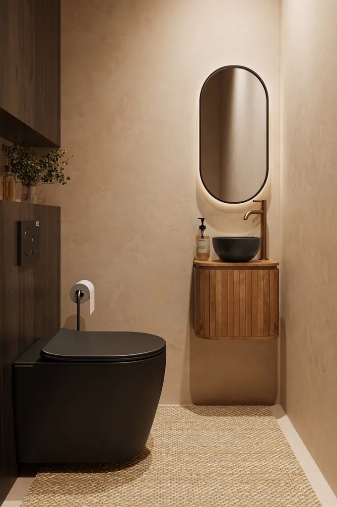 Livli Estrela toiletmeubel 40cm ribbelfront met mat zwarte waskom