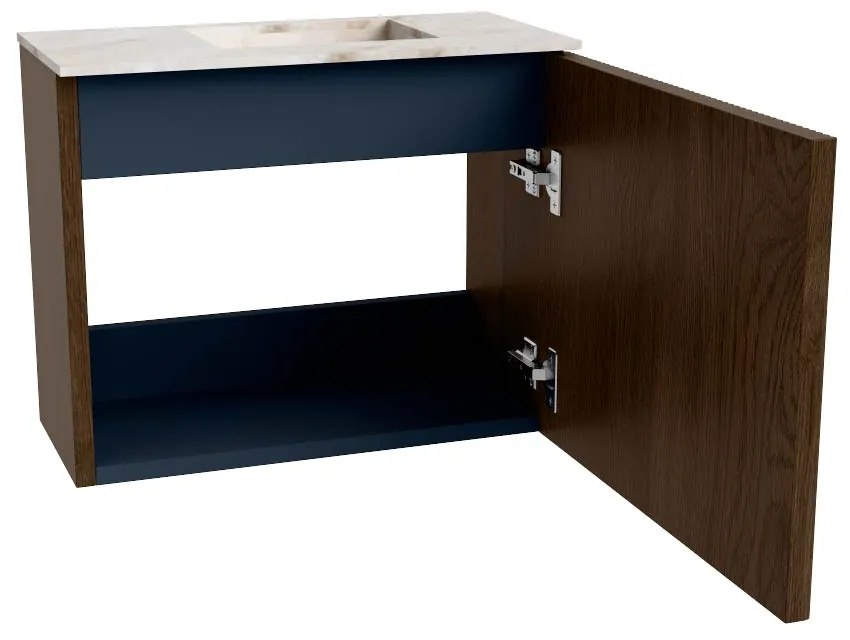 Mondiaz Joya DLux 50cm toiletmeubel walnut met wastafel faye rechts 1 kraangat frappe
