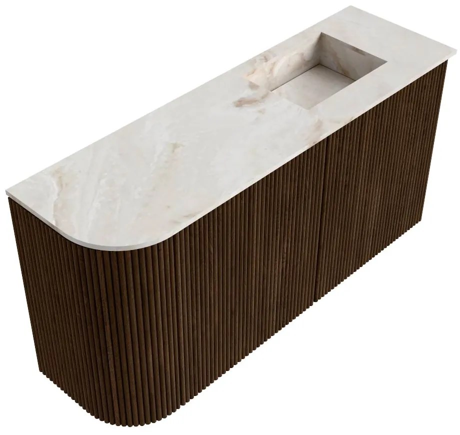 Mondiaz Joya DLux 80cm toiletmeubel ronding links walnut met wastafel faye rechts zonder kraangat frappe
