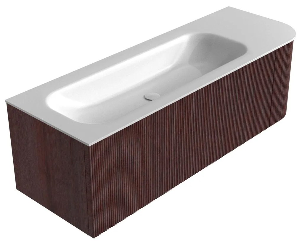 Mondiaz Kurve 135cm badmeubel ronding rechts ruby met 1 lade en deur en wastafel big medium links zonder kraangat