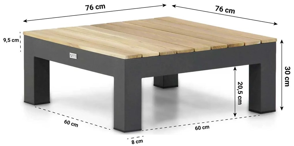 Loungeset 5 personen Aluminium/Teak Grijs Lifestyle Garden Furniture Ravalla