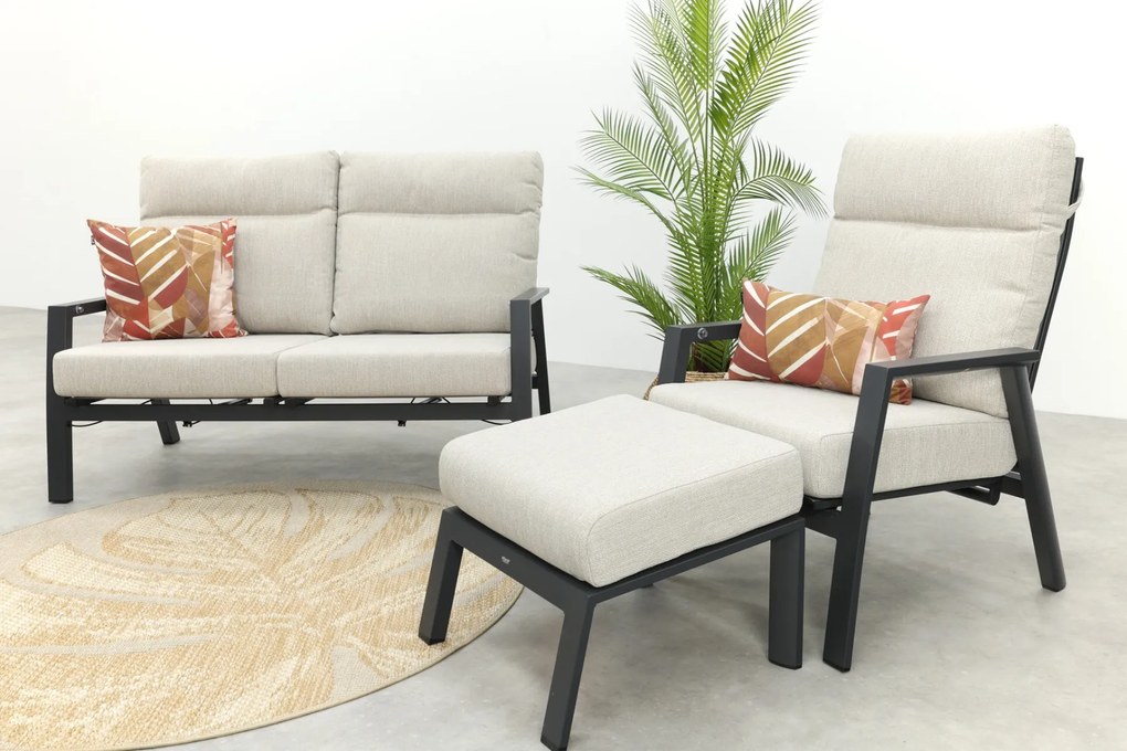 Lagos stoel-bank loungeset 3-delig verstelbaar - Antraciet
