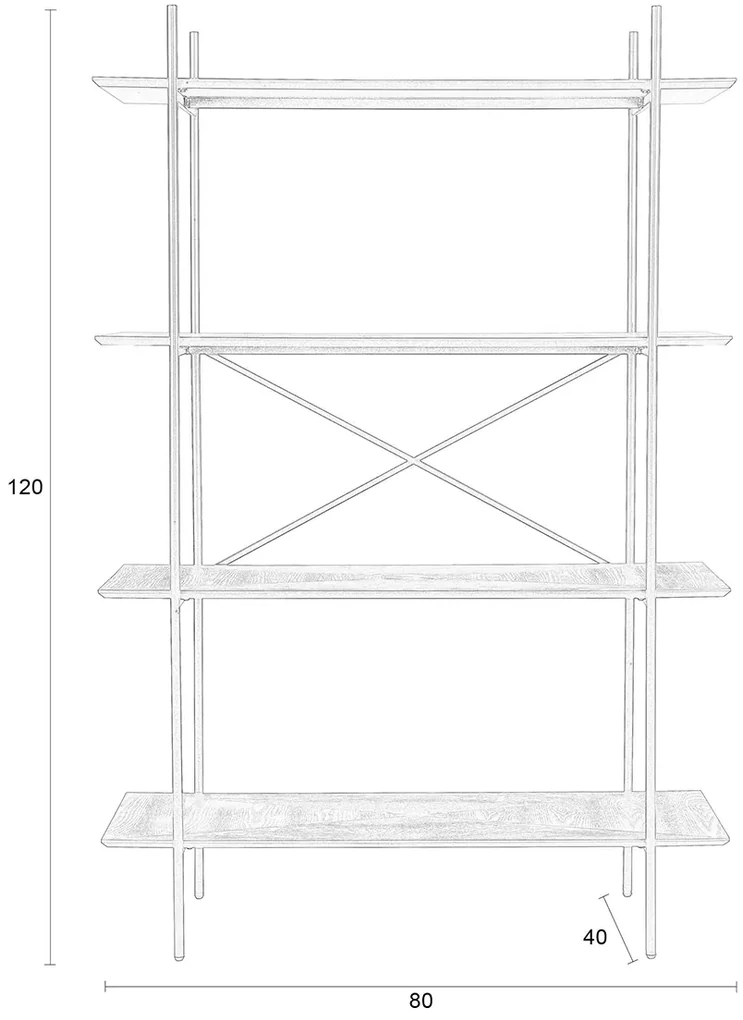 Zwarte Stellingkast Hout En Metaal - 120x40x180cm.