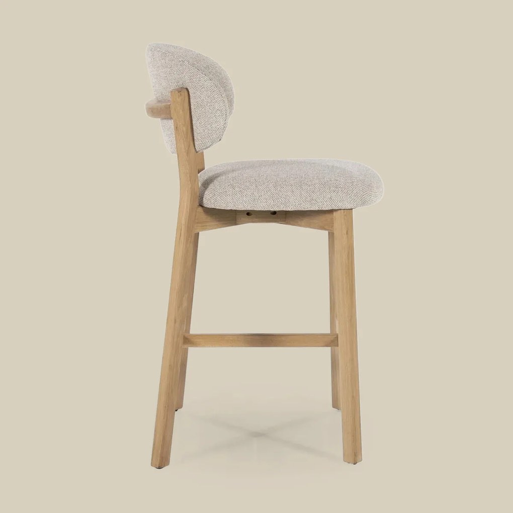 Luxe Barstoel Eiken En Taupe Stof
