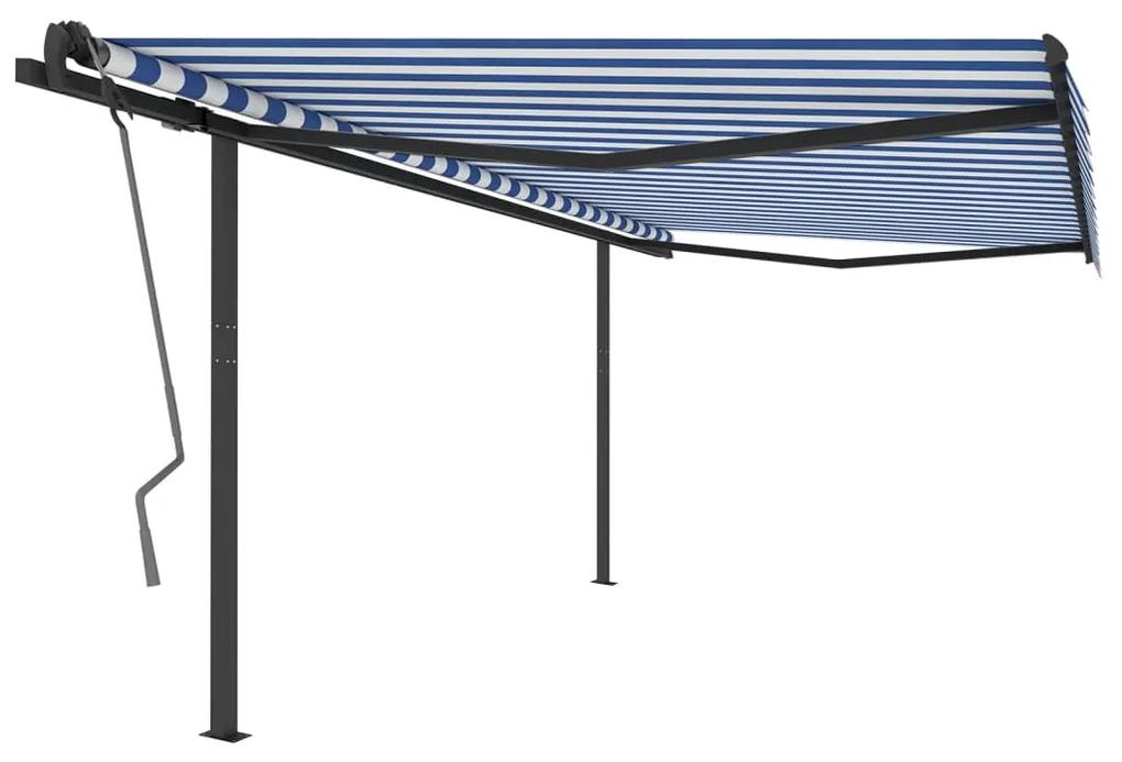 vidaXL Luifel handmatig uittrekbaar met palen 4,5x3 m blauw en wit