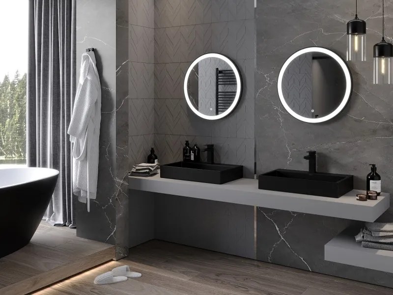 Mexen Esso verlichte, ronde badkamer spiegel 60 cm, LED 6000K, anti-condens, zwarte rand - 9825-060-060-611-70