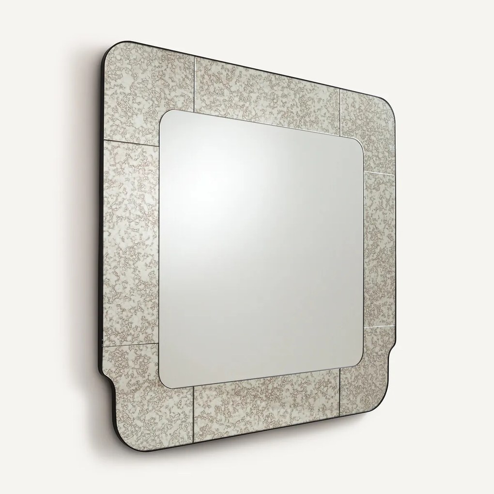 Vierkante spiegel met antiek afgewerkte glasranden, hoogte 105 cm, ORIS