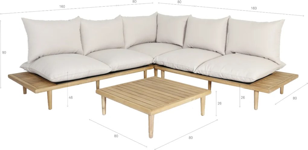 The Outsider Hoek Loungeset - Phoenix - Acaciahout - Off White - The Outsider