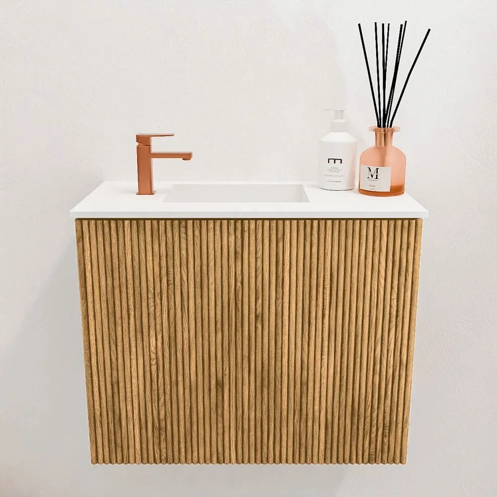 Mondiaz Joya 50cm toiletmeubel oak met wastafel faye links 1 kraangat talc