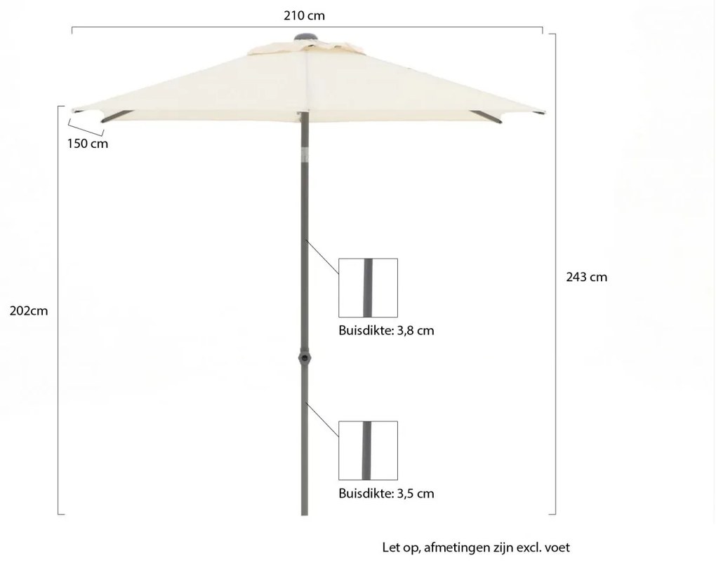 Shadowline Push-up parasol 210x150cm