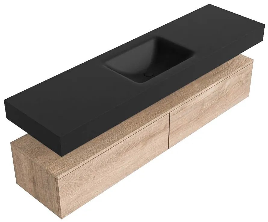 Zaro Alan badmeubel 170cm washed oak 2 lades met vrijhangende wastafel cloud midden zonder kraangat urban
