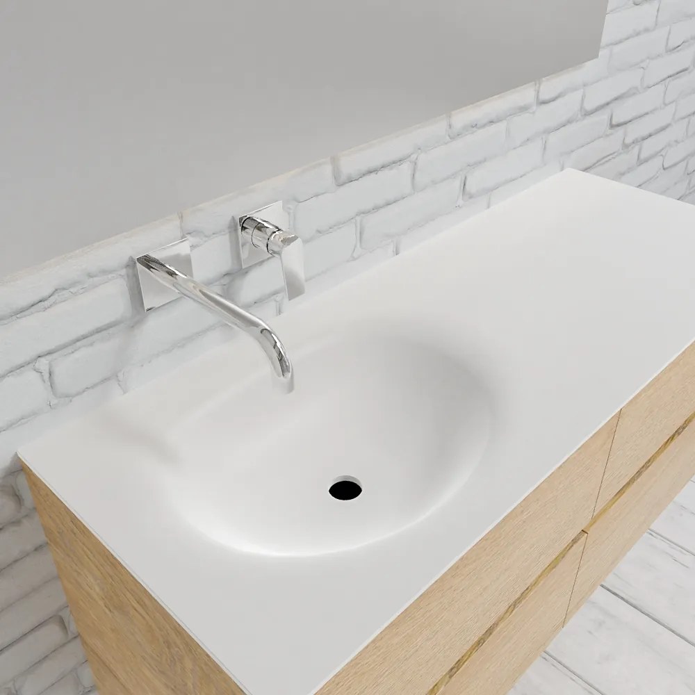 Zaro Sevilla Solid Surface badmeubel 120cm licht eiken zonder kraangat spoelbak links met 4 lades