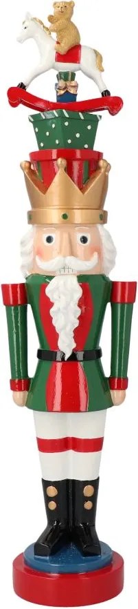 Timstor notenkraker koning met cadeaus en schommelpaard - rood&amp;groen - 52 cm