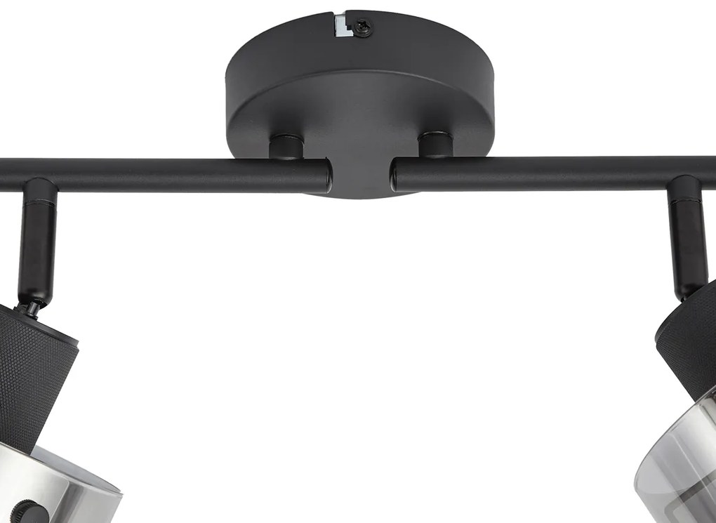 Design plafondspot zwart met smoke glas 4-lichts - Domo