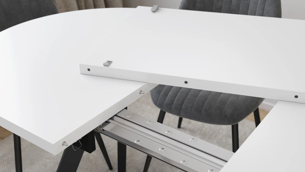 Mazzoni ALMO Wit mat / zwarte poten - OVALE UITSCHUIFTAFEL 140-240 cm VOOR 10-12 PERSONEN