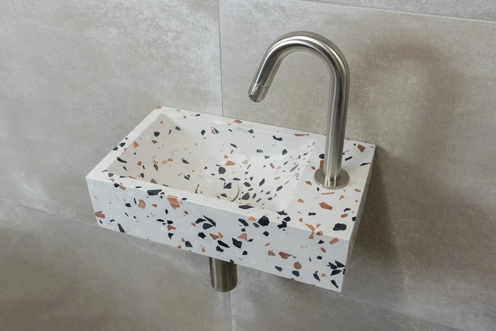 Saniclear Terrazzo fonteinset met gebogen kraan in RVS