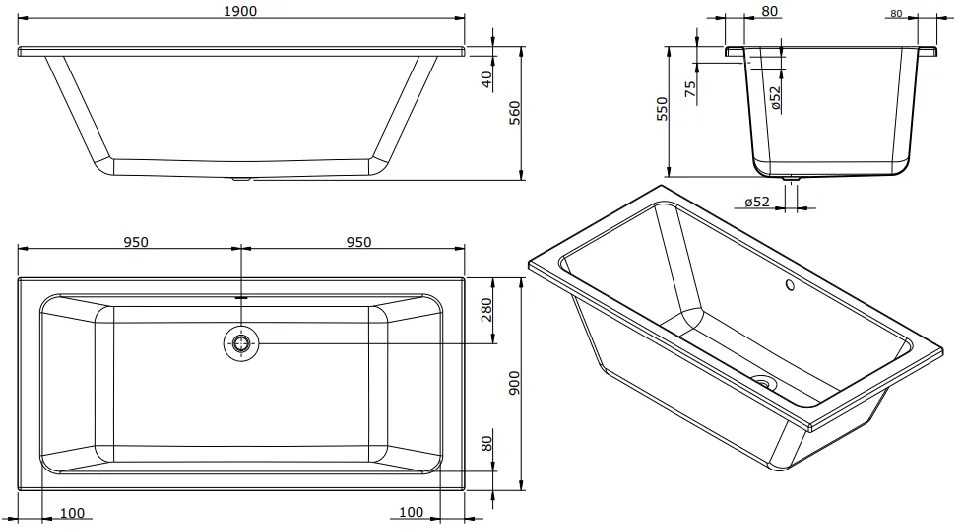 Lambini Designs Cube bubbelbad 190x90cm elektronisch 6+4+2 hydrojets en 12 aerojets chroom