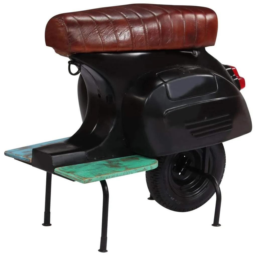 Medina Barkruk scooter echt leer en massief gerecycled hout zwart