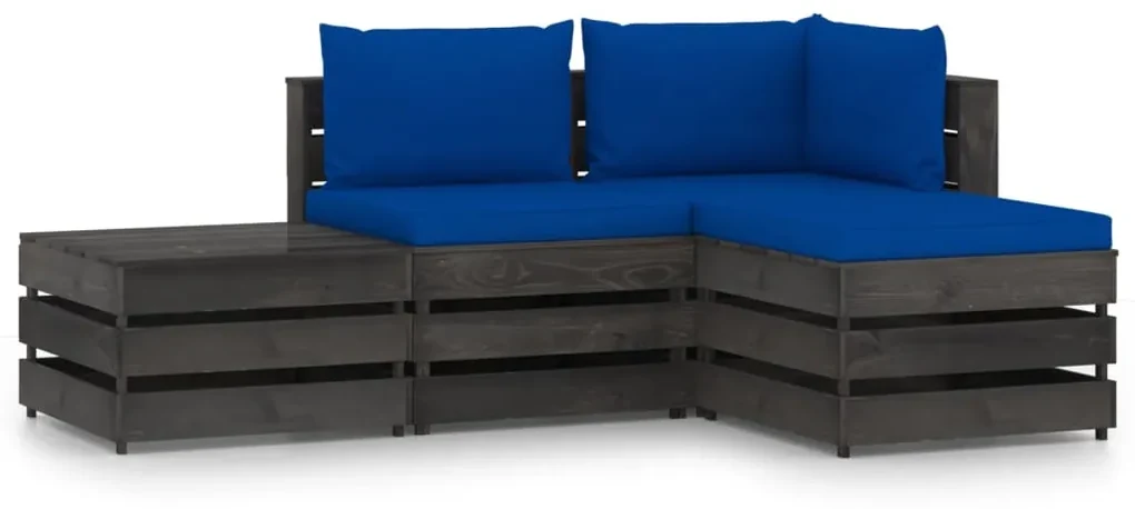 vidaXL 4-delige Loungeset met kussens grijs geïmpregneerd hout