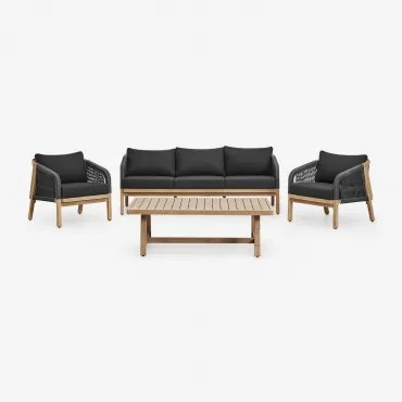 Tuinset Met 3-zitsbank, 2 Fauteuils En Salontafel In Acaciahout Dubai Grijs – Grafiet & Rustiek Acaciabruin - Sklum