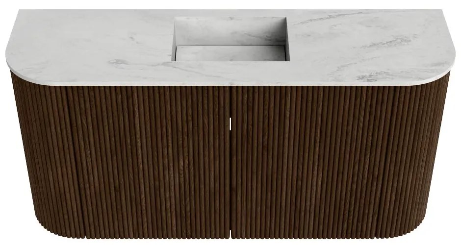 Mondiaz Joya DLux 85cm toiletmeubel ronding links/rechts walnut met wastafel faye midden 1 kraangat opalo