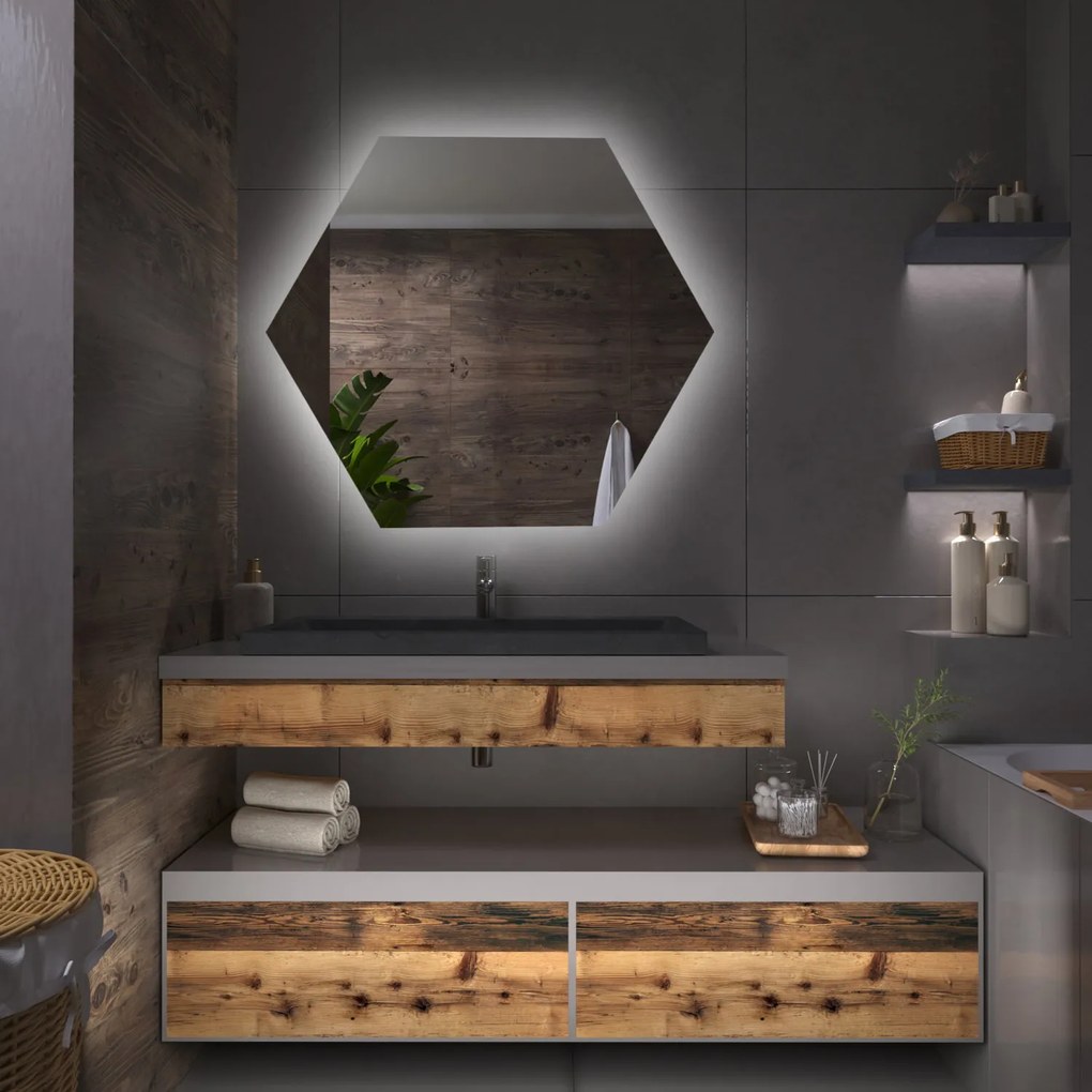 Zeshoekige spiegel met LED-verlichting G10