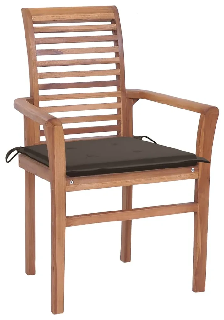 vidaXL Eetkamerstoelen 6 st met taupe kussens massief teakhout