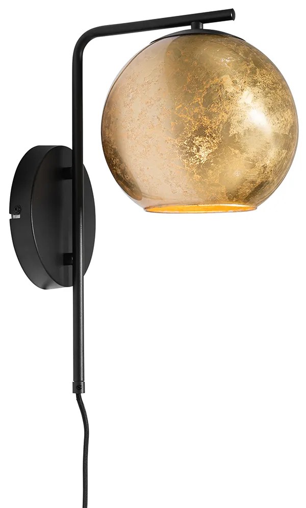 Smart wandlamp zwart met goud glas incl. Wifi A60 - Bert