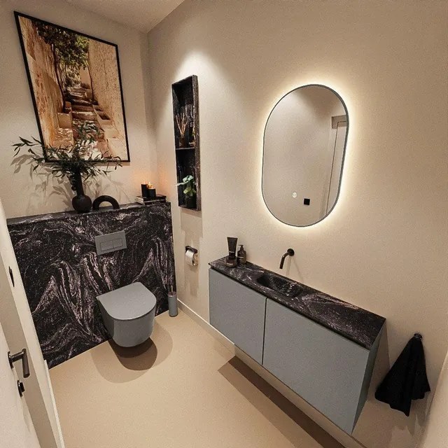 MONDIAZ TURE-DLUX 100cm toiletmeubel Smoke. EDEN wastafel Lava positie midden. Zonder kraangat. TUREDX100SMOM0LAV