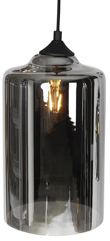 Eettafel / Eetkamer Art Deco hanglamp zwart met smoke glas 6-lichts - Wallace Art Deco E27 Binnenverlichting Lamp