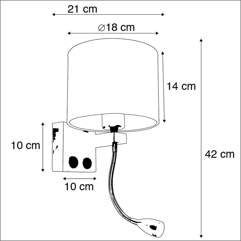 LED Moderne wandlamp staal met zwarte kap - Brescia Modern E27 rond Binnenverlichting Lamp