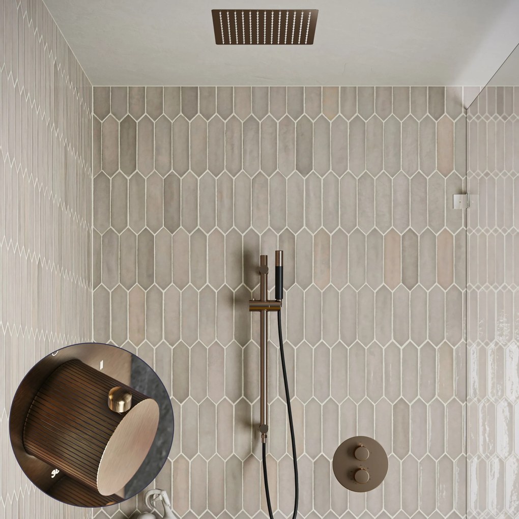 Saniclear Cube Stripes Pro inbouw regendouche rond met inbouw douchekop 30x30cm, glijstang en staafhanddouche verouderd messing