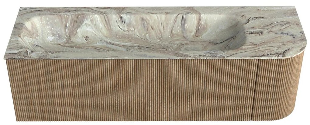 Mondiaz Kurve-dlux 145cm badmeubel ronding rechts dusk met 1 lade en deur en wastafel big large links zonder kraangat glace