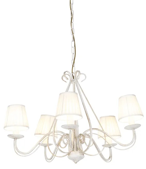 Kroonluchter wit plissé crème klemkap 5-lichts - Giuseppe