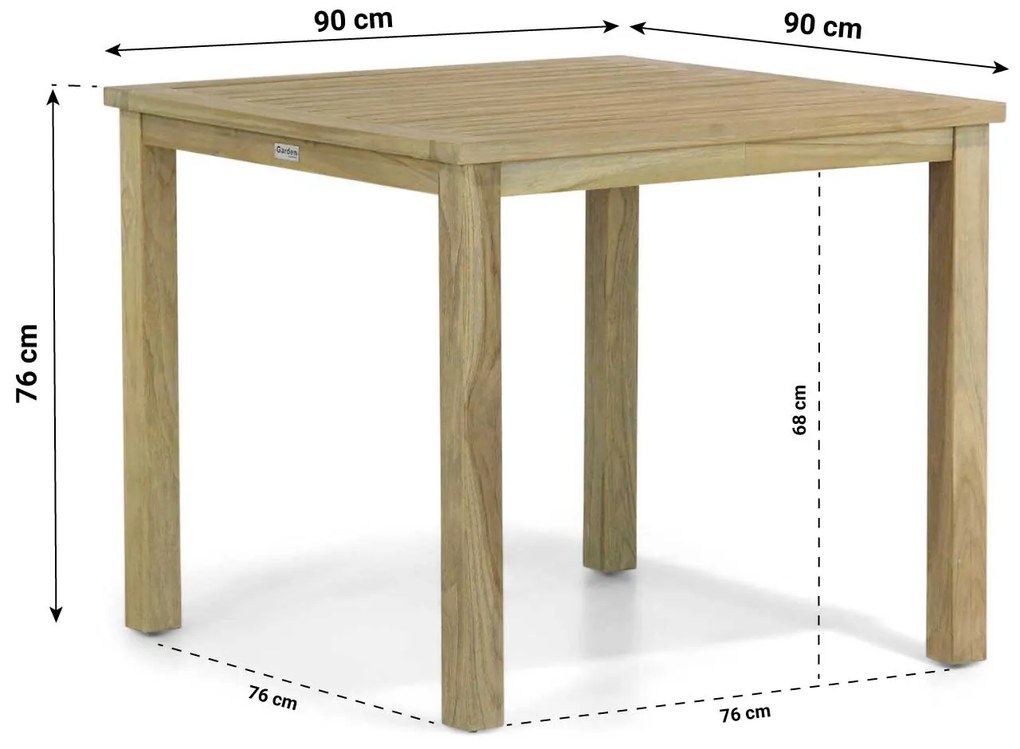 Dining Tuintafel vierkant 90 x 90 cm Teak Old teak greywash Weston