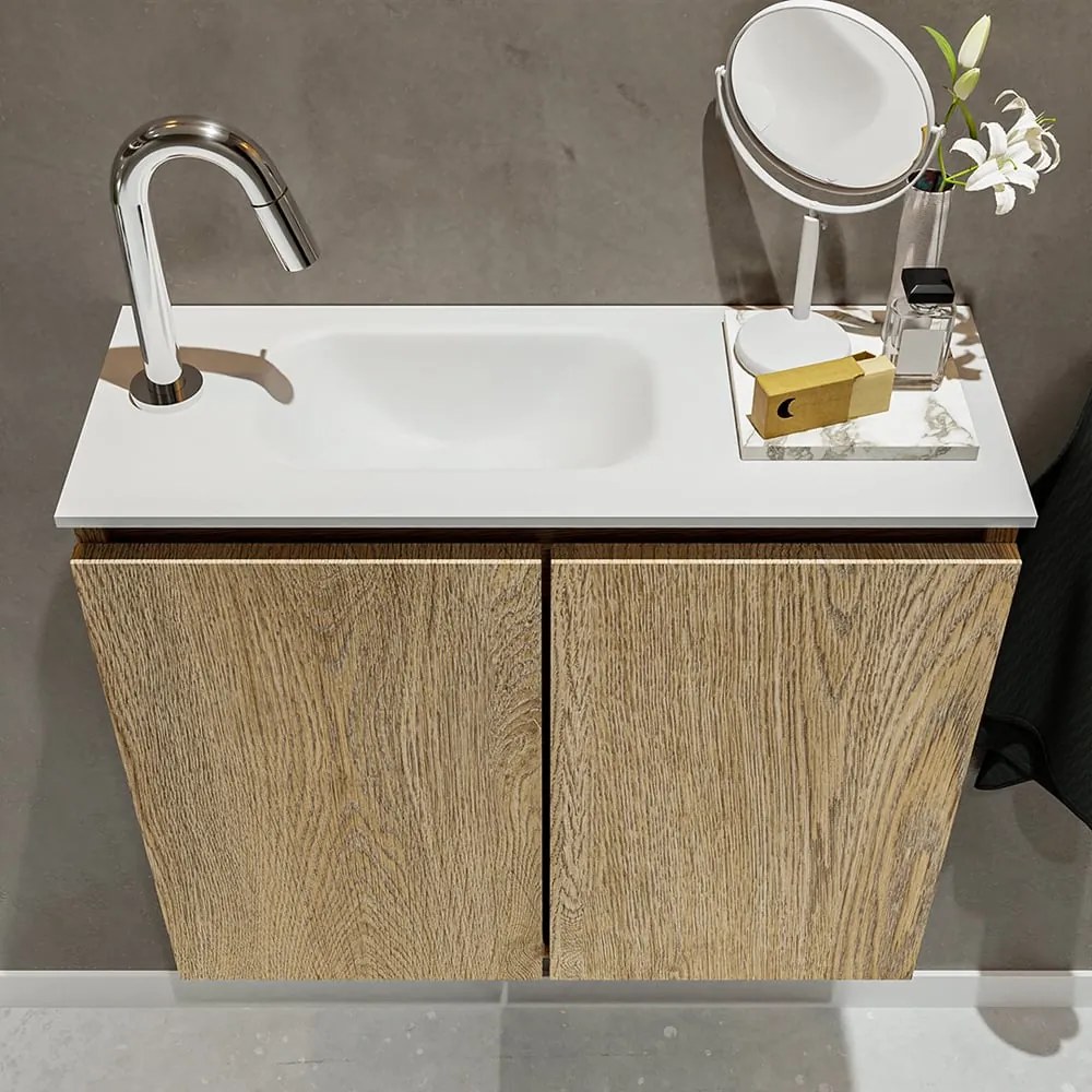 Mondiaz Ture 60cm toiletmeubel washed oak met wastafel talc links 1 kraangat