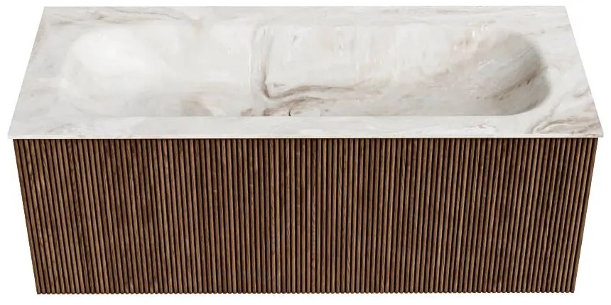 Mondiaz Kurve-dlux 110cm badmeubel walnut met 1 lade en wastafel big medium midden 1 kraangat frappe