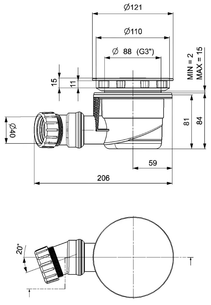Sapho douchebak afvoer chroom 90mm