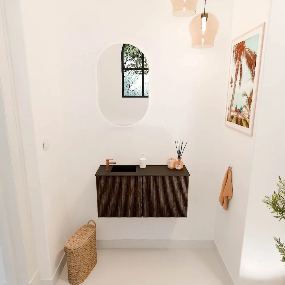 Mondiaz Joya 80cm toiletmeubel walnut met wastafel faye links 1 kraangat urban