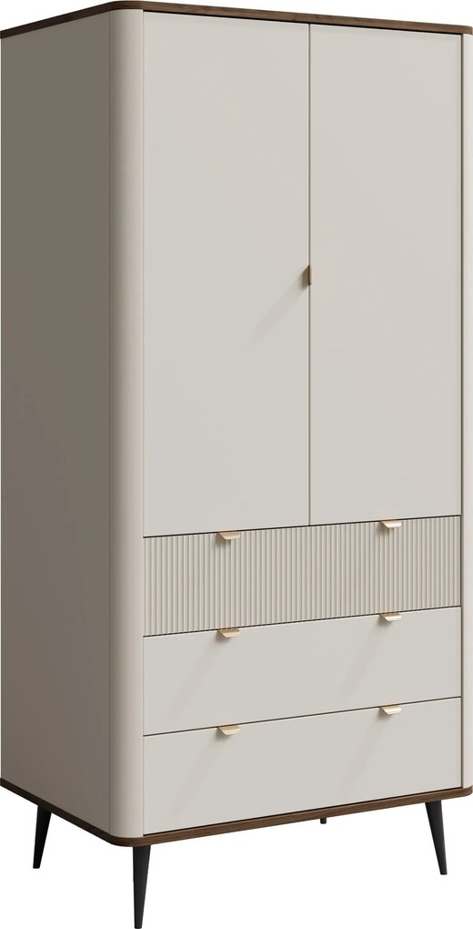 Kledingkast Lufela 100, Kasjmier, Notenhout, 191x90x60cm, 95 kg, Kledingkast deuren: Met scharnieren