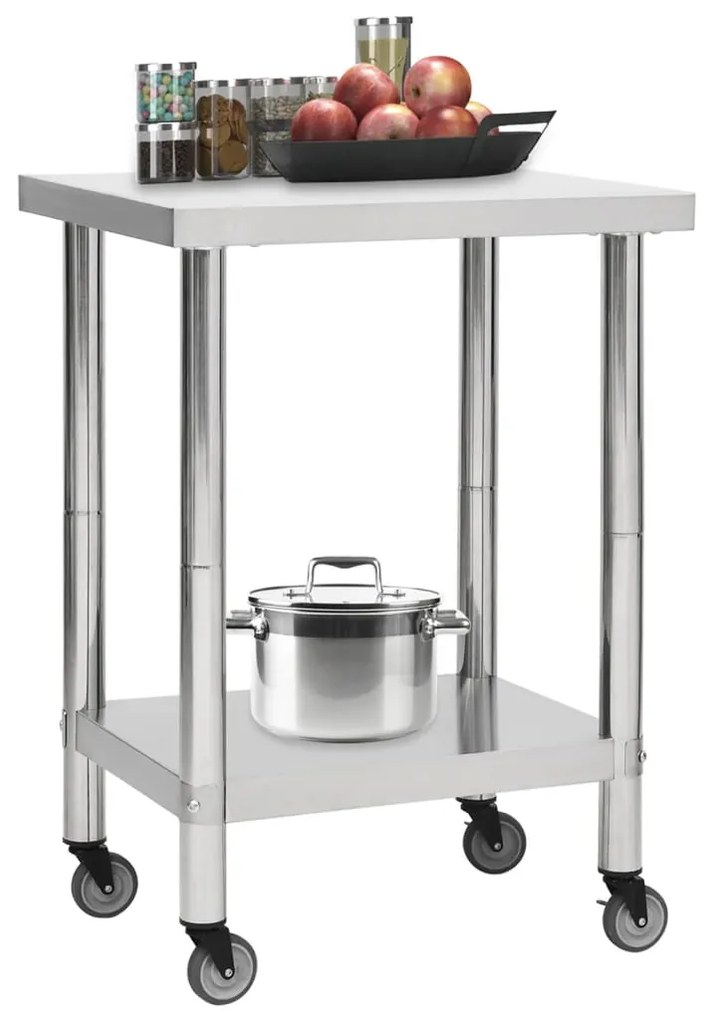 vidaXL Keukenwerktafel met wielen 60x30x85 cm roestvrij staal